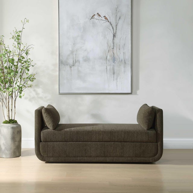 Curves Abound Creating Style And Ease, Featuring A Rounded Frame That Cradles The Base, With Two Accent Pillows. Fully...