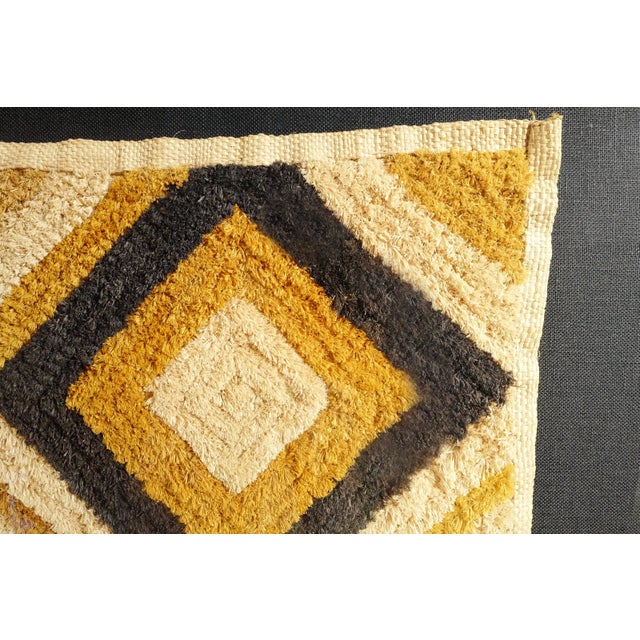 Authentic vintage raffia grass cloth Shoowa mat. Beautifully framed floating on black linen ground. Simple black wood...