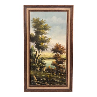 Vintage Lakeside Landscape Painting - Signed For Sale