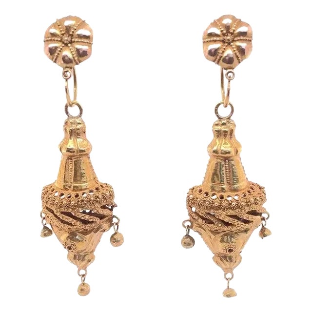 14 Karat Yellow Gold Early 20th Century Victorian Earrings For Sale