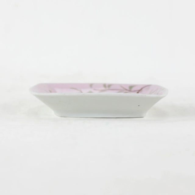 Traditional Vintage Square Pink Porcelain Dish With Fern Motif and Delicate Design For Sale - Image 3 of 8