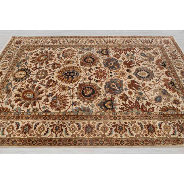 Ivory Cream Persian Tabriz Soft Hand Knotted Wool Rug 5x7Ft. For Sale - Image 12 of 18