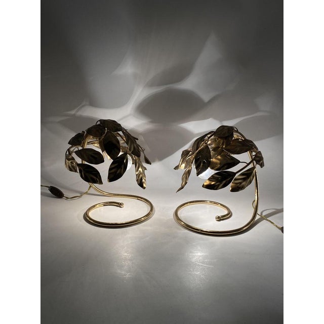 Hollywood Regency Brass Leaves Table Lamps, 1970s, Set of 2 For Sale - Image 12 of 18