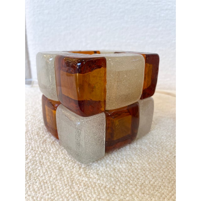 Poliarte Pair of Amber Glass Cube Lamps, Italy, 1970s For Sale - Image 4 of 11