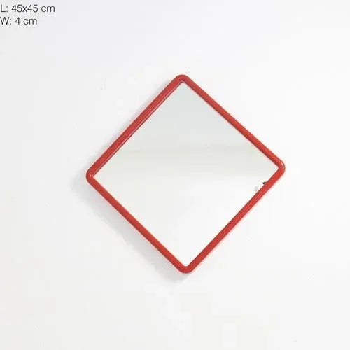 Square mirror with red plastic frame, 1980s. 18 pieces available. Excellent condition with slight signs of use. Perfect...