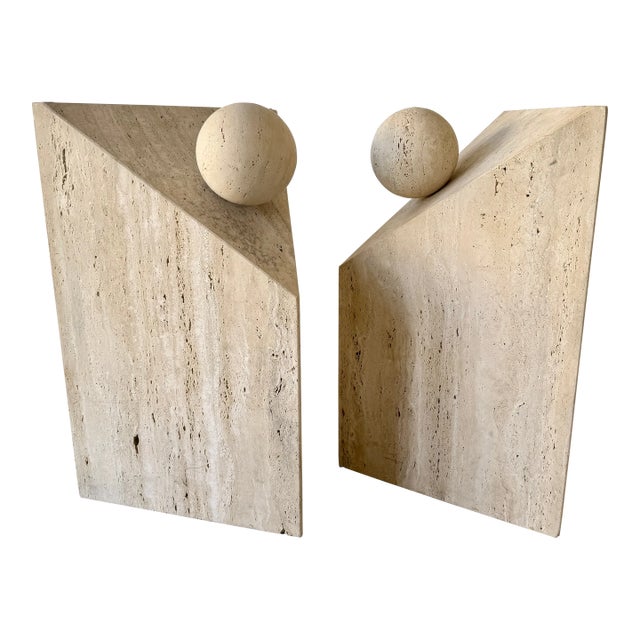 Italian Brutalist/Postmodern Sculptural Geometric Travertine Bases in the Style of Enzo Mari/Fratelli Mannelli For Sale