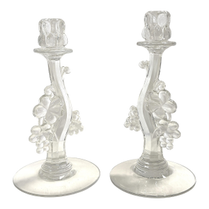 1940's Heisey Glass Grape Cluster Candlesticks- A Pair