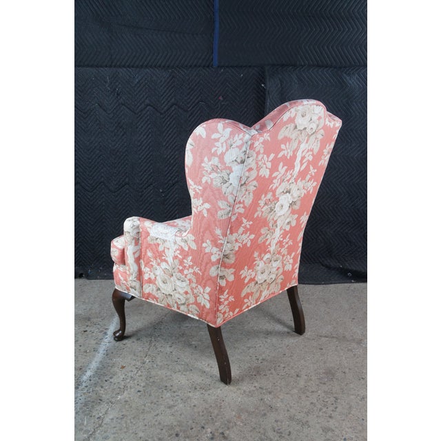 Late 20th Century Ethan Allen Queen Anne 20-7517 Floral Upholstered Sussex Wingback Armchair For Sale - Image 11 of 14