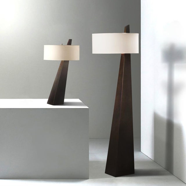 Obelisk Floor Lamp - 63", Dark Walnut Wood, White Cotton-Linen Shade For Sale - Image 9 of 13