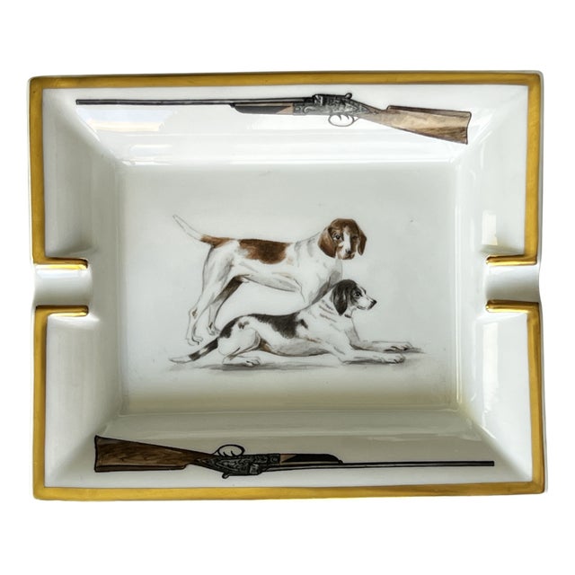 Porcelain Ashtray with Dogs from Hermès, Paris, France, 1980 For Sale