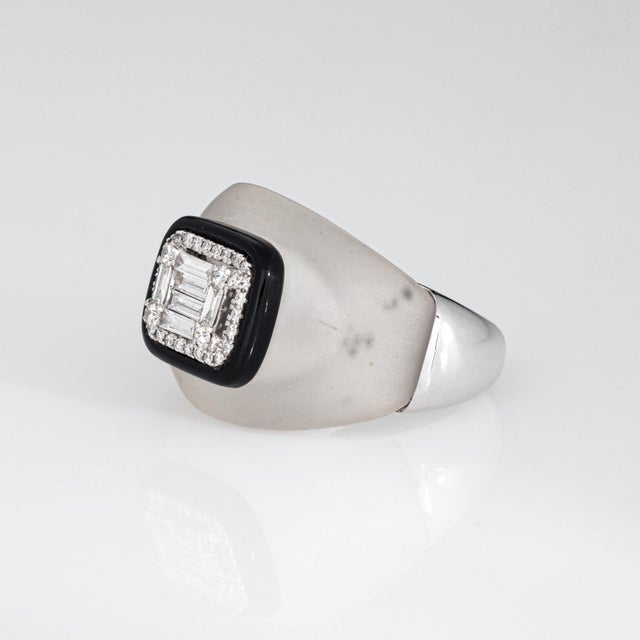 Rock Crystal Diamond Dome Ring Estate 18k White Gold Sz 6.5 Cocktail Jewelry For Sale - Image 4 of 7