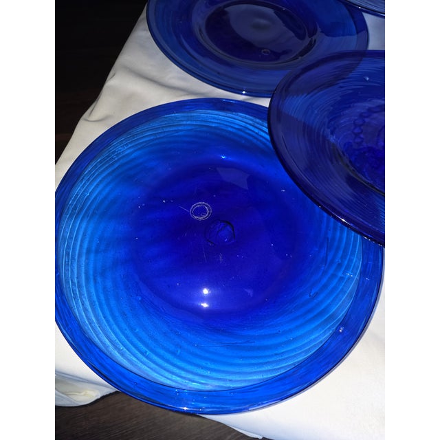 Collection of Vintage Cobalt Blue Hand Blown Glass Charger Plates From Mexico For Sale - Image 9 of 11