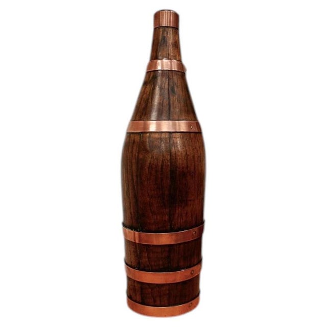19th Century Antique French Oak Wine Bottle with Copper Banding, 1890 For Sale - Image 5 of 5