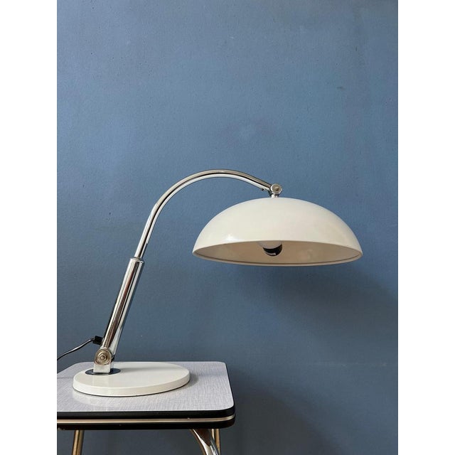 Metal Vintage Bauhaus 144 Table Lamp in White by Herman Busquet for Hala, 1970s For Sale - Image 7 of 11