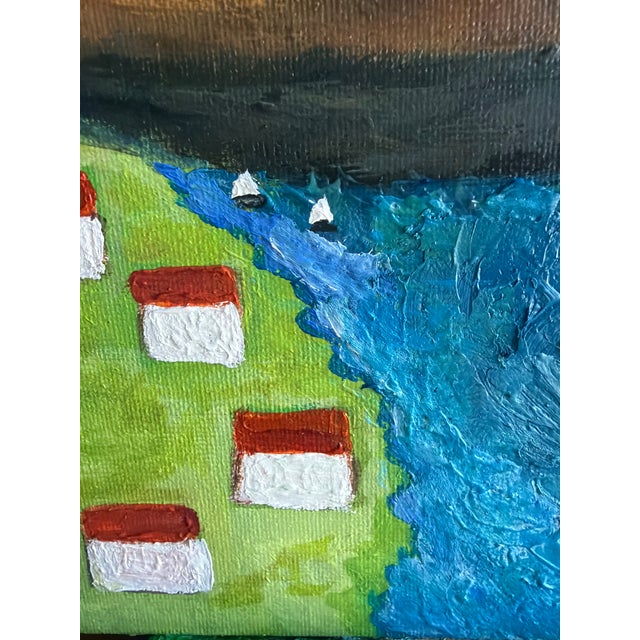 Original Impasto Folk Art–Style Lakeside Village Painting by L. Romo, 2026 For Sale In San Diego - Image 6 of 7