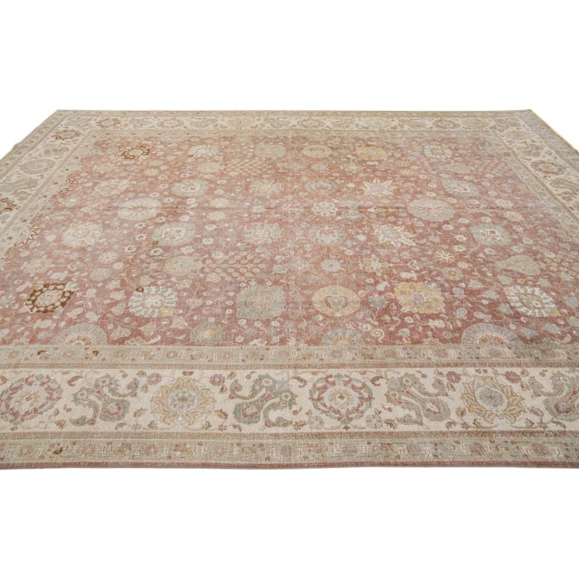 1960s 1960s Handmade Antique Persian Tabriz Rust Wool Rug With Floral Design For Sale - Image 5 of 7