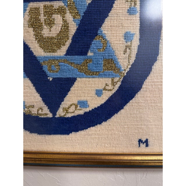 Vintage Blue and Gold Star of David Judaica Needlepoint Wall Art For Sale - Image 4 of 4