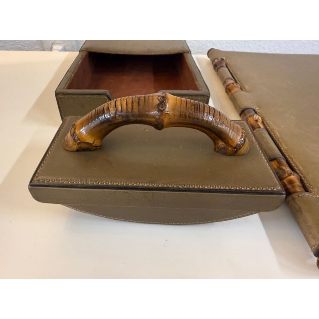 Brown Vintage 1970’s Gucci Leather and Faux Bamboo 5 piece Desk Set For Sale - Image 8 of 15