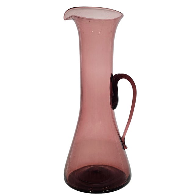 Mid-Century Modern 1950s Wayne Husted for Blenko Model 579 Amethyst Hand Blown Pitcher Vase 16.5" For Sale - Image 3 of 8