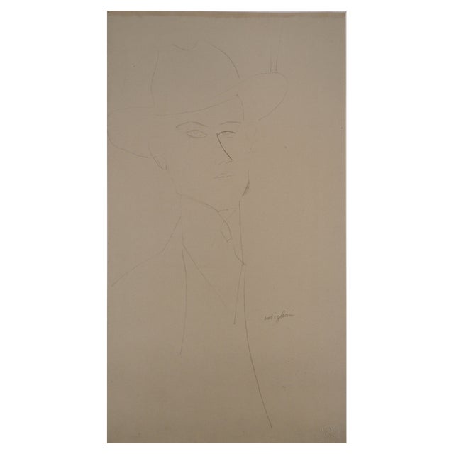 After Amedeo Modigliani, Man Wearing a Hat, 1959, Lithograph For Sale