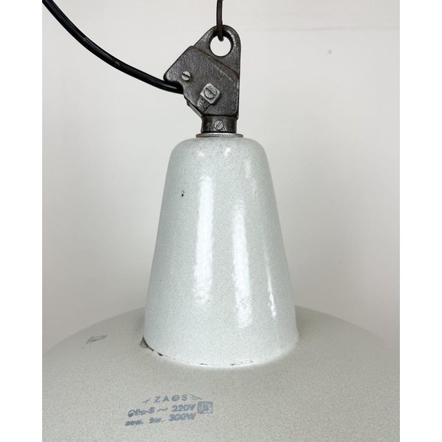 Mid-Century Modern Large Industrial Grey Enamel Factory Pendant Lamp from Zaos, 1960s For Sale - Image 3 of 18
