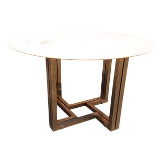 Dining Table with Brass Base and Round White Marble Top, 1960s For Sale