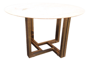 Dining Table with Brass Base and Round White Marble Top, 1960s