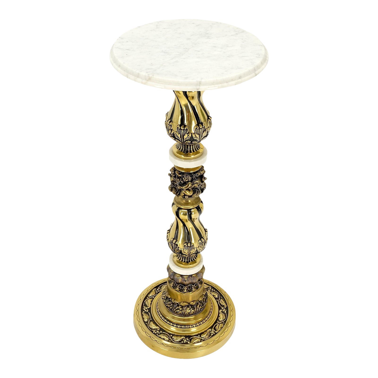 Brass & Marble Decorative Ornate Round Pedestal Stand Chairish