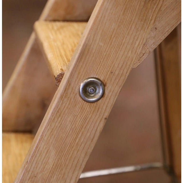 Tan Mid-Century French Solid Pine Folding Six-Step Ladder For Sale - Image 8 of 13