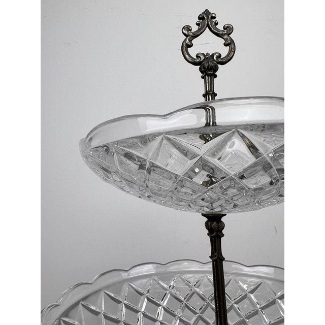 Metal Vintage French Crystal Cut 3-Tier Serving Cake Stand For Sale - Image 7 of 14