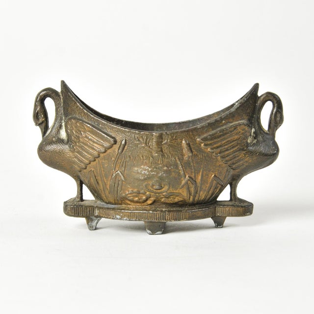 Bronze Antique Bronze Swan Ashtray Small Boat Shaped Dish For Sale - Image 8 of 10