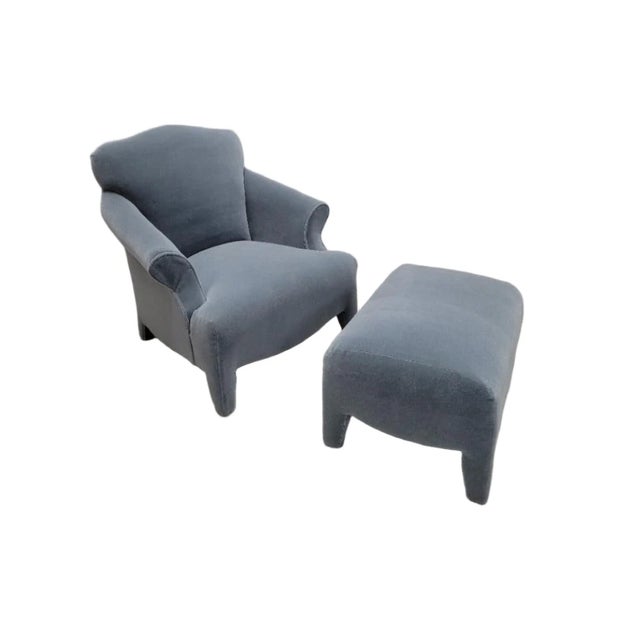 Mid-Century Modern Vintage Postmodern Donghia Luciano Lounge Chair & Ottoman Newly Reupholstered in Mohair For Sale - Image 3 of 8
