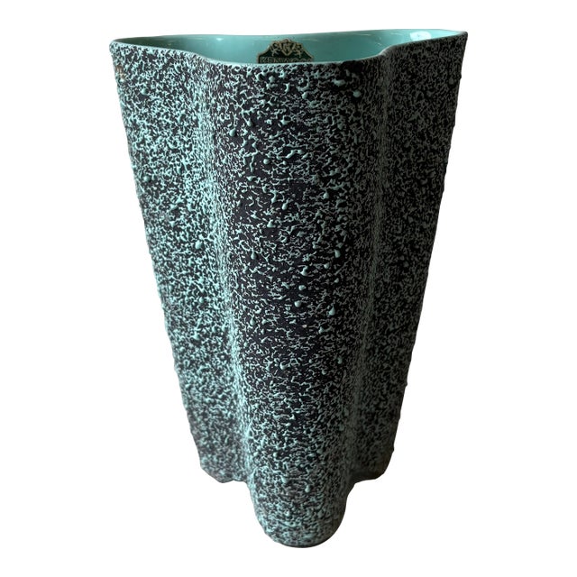 Vintage Kenwood Art Pottery Sculptural Vase – Aqua & Black Speckled Glaze For Sale