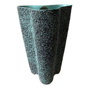 Vintage Kenwood Art Pottery Sculptural Vase – Aqua & Black Speckled Glaze