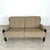 Dimensions: H 27” x W 59” x D 35.5” x SH 17.5” Vintage Danish two-seater sofa with dark wood frame and striped fabric...