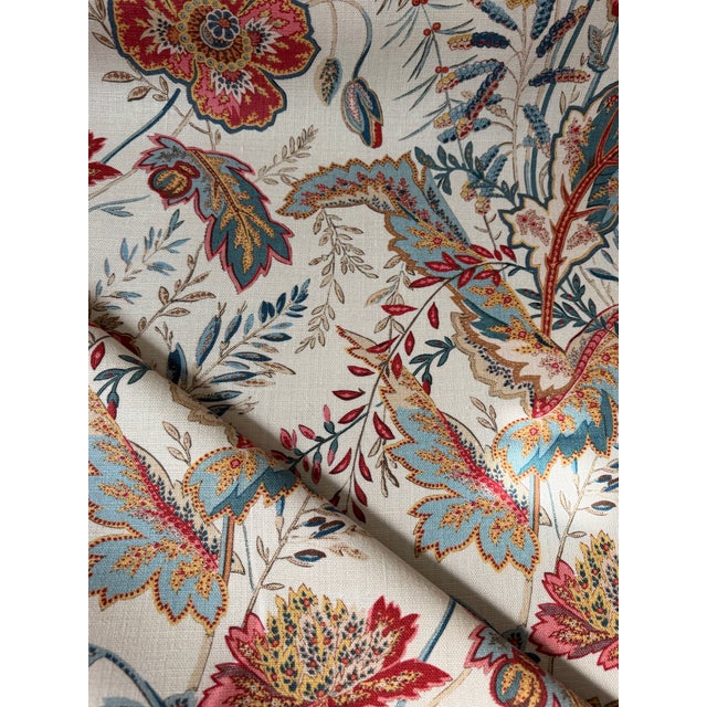G P & J Baker Indienne Flower Red/Teal Linen Fabric 7 7/8 Yards For Sale - Image 4 of 6