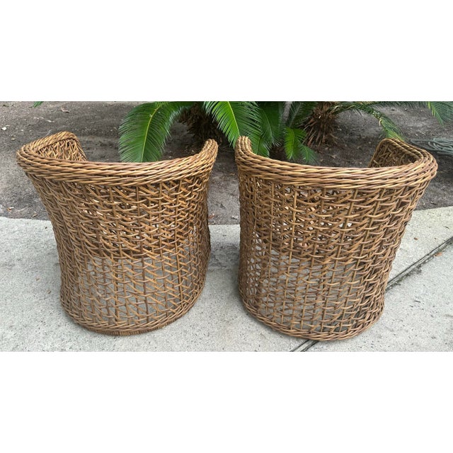 Palecek French Style All Weather Woven Rattan Barrel Back Chairs a Pair For Sale - Image 4 of 11