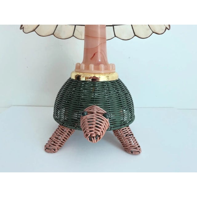 Green Mid Century Wicker Turtle Lamp & Shell Shade For Sale - Image 8 of 12
