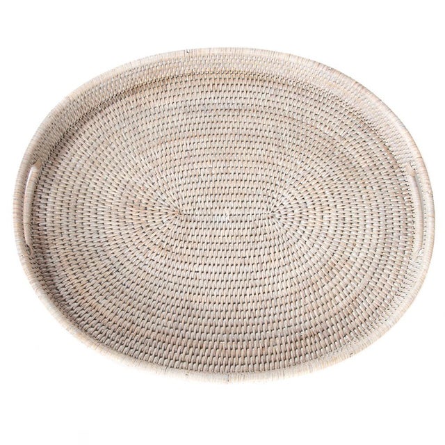 Artifacts Rattan Oval Tray with Cutout Handles in White Wash - 18" For Sale In Houston - Image 6 of 8
