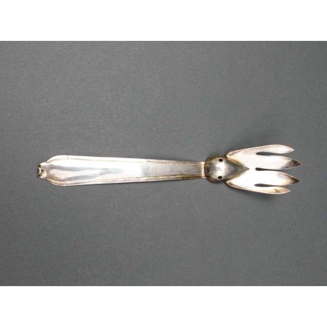 Mid 20th Century Vintage Los Castillo Taxco Mexico Plateado Silver Plate & Onyx Large Serving Fork For Sale - Image 5 of 6