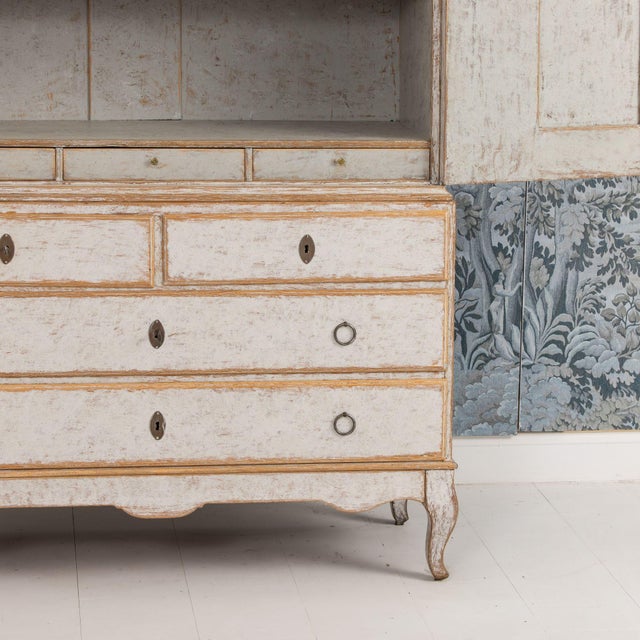 Swedish Two-Part Painted Linen Press Cabinet, 18th C. Rococo Period For Sale - Image 14 of 15