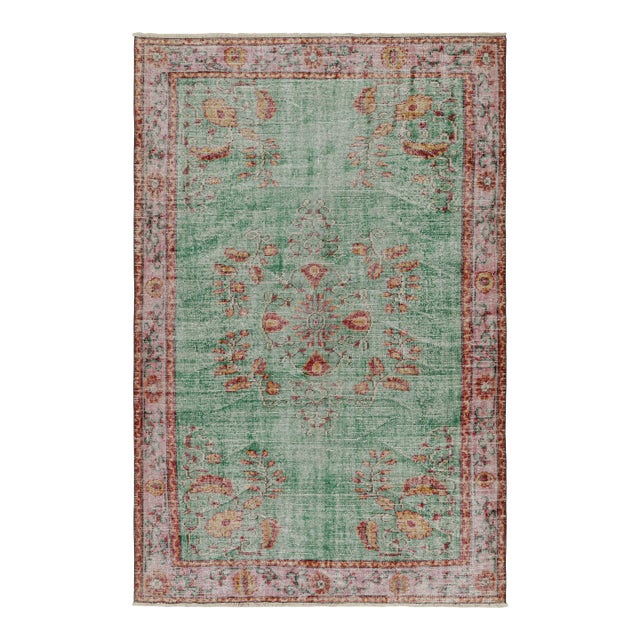 Vintage Zeki Müren Rug in Teal With Floral Medallions, From Rug & Kilim For Sale
