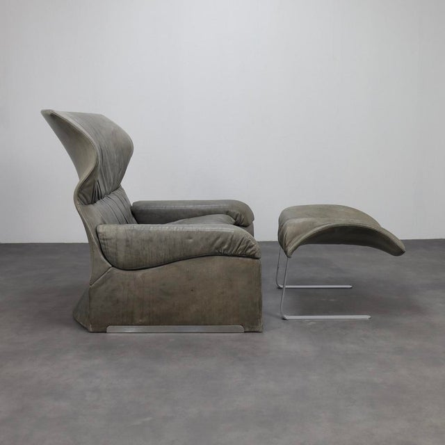 Set of Vela Alta Leather Lounge Chair and Ottoman by Giovanni Offredi for Saporiti, Italy, 1970s For Sale - Image 10 of 10