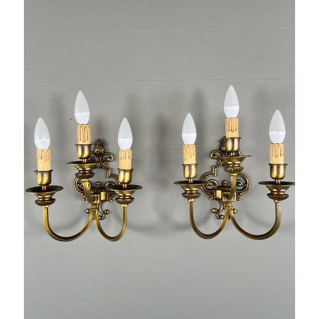 20th Century Brass Wall Sconces, Set of 2 For Sale - Image 9 of 9