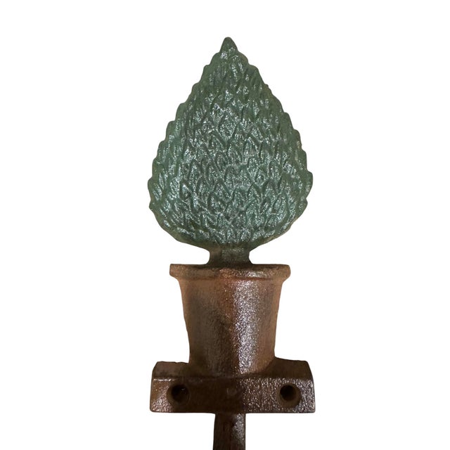 Shabby Chic Vintage Hand Painted Cast Iron Potted Boxwood Topiary Hooks / Key Hanger / Wall Rack, a Set of 3 For Sale - Image 3 of 4