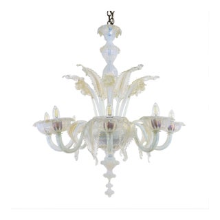 Mid-Century Baroque Style Eight Arm Gold Infused Opaline Murano Chandelier For Sale