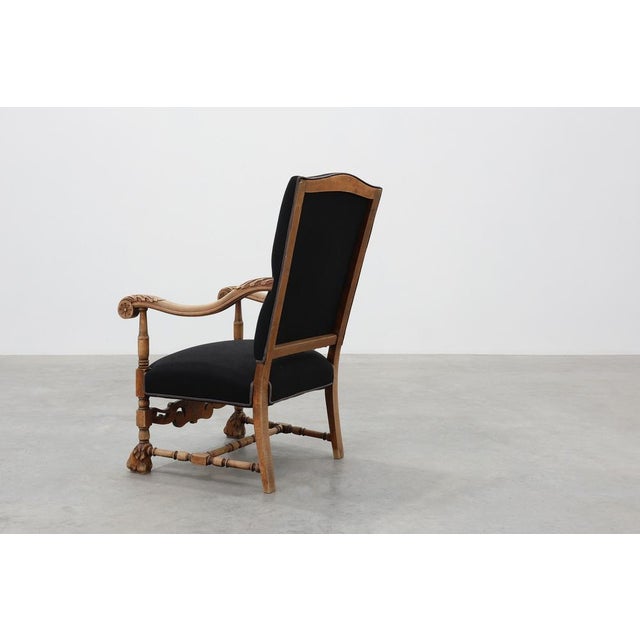 Black Antique Louis XIII Chair in Black Linen, France, 1800s For Sale - Image 8 of 15