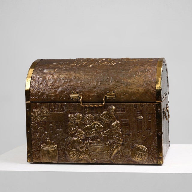 Large Chest with Sculpted Copper Relief, Belgium, 1930s For Sale - Image 13 of 13