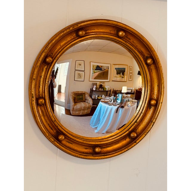 French Gilt Round Butler's Mirror, 15" Overall. From the early Mid-Century Period.