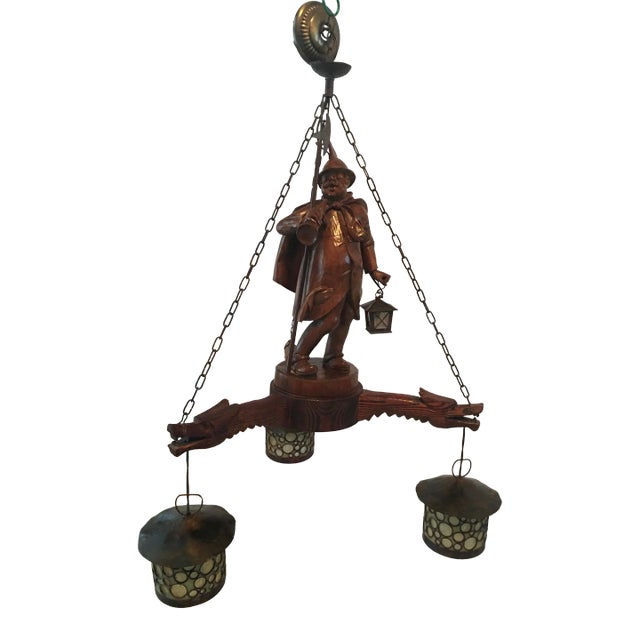 1930s German Carved Night Watchman Chandelier For Sale